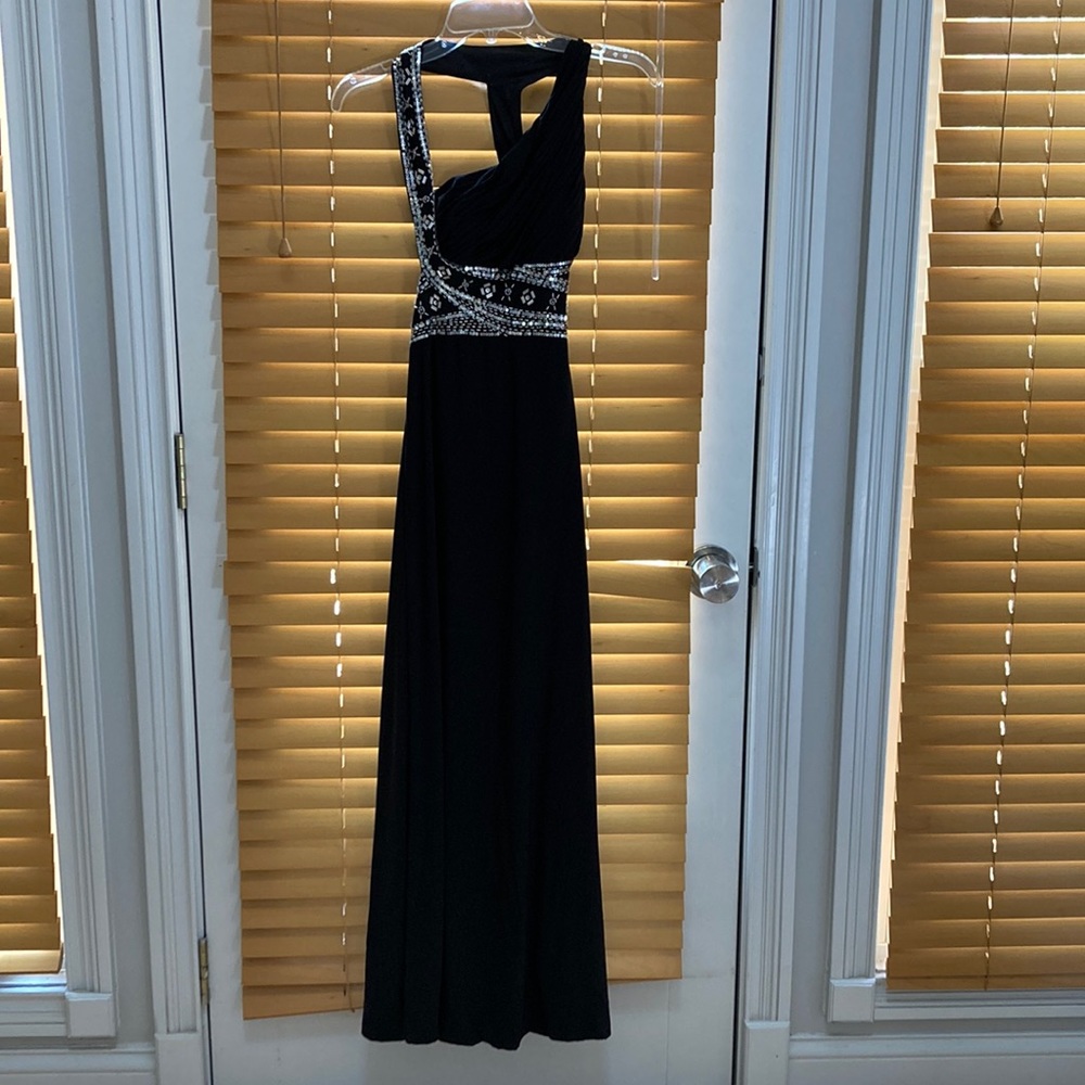 Stunning Hayley Logan formal black dress with gorgeous silver beading.